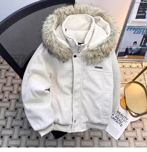网图 冬季座山雕毛领连帽毛呢棉服男加厚保暖棉衣外套m367 p90图片