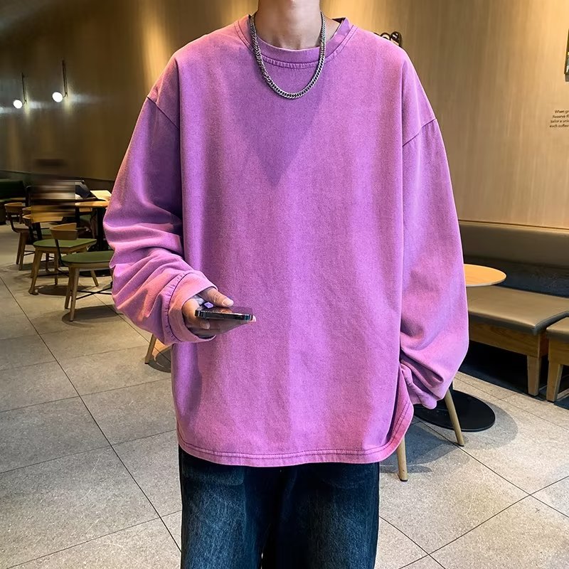 水洗卫衣男秋季内搭上衣圆领宽松长袖打底衫wy001p40,男装T恤,星座204-3
