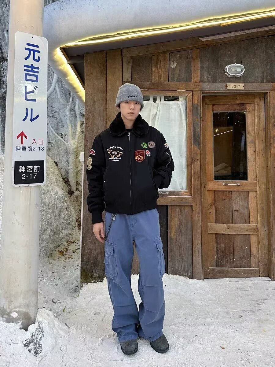 网图高品美式刺绣飞行夹克棉服男冬季潮牌休闲棉衣外套m6064p100,男装夹克,星座204-3