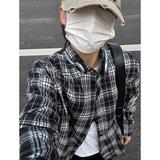 网图美式复古格子衬衫男春季潮牌宽松休闲衬衣外套cs322p37，男装衬衫，星座204-3