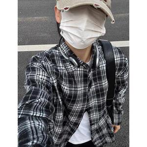 网图美式复古格子衬衫男春季潮牌宽松休闲衬衣外套cs322 p37图片