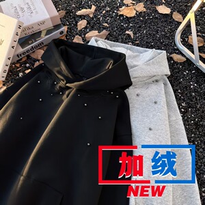 美式重磅加绒加厚刺绣连帽卫衣男女宽松休闲上衣帽衫hw7450 p55图片