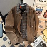 百搭时尚日系简约原宿格子领假两件慵懒文艺夹克jk1314p65，男装夹克，星座204-3
