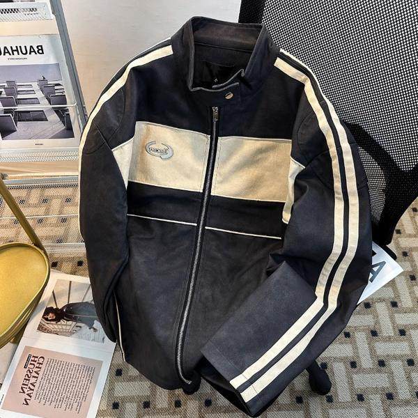 美式复古PU皮衣夹克男春季潮牌宽松休闲拼接立领外套py8547py75，男装夹克，星座204-3