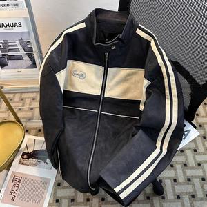 美式复古PU皮衣夹克男春季潮牌宽松休闲拼接立领外套py8547 py75，男装夹克，星座204-3