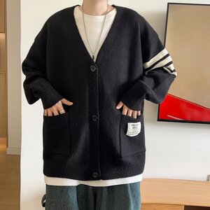 开衫v领毛衣秋冬季男针织衫慵懒风上衣宽松学院外套my021 p47图片