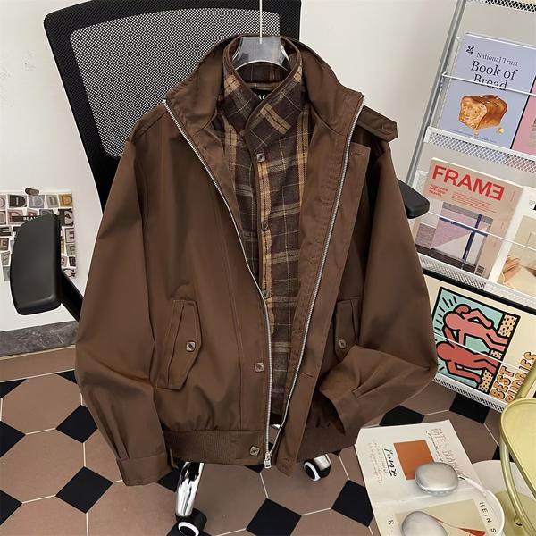 美式复古假两件翻领夹克男潮流宽松休闲百搭外套jk6109p75，男装夹克，星座204-3