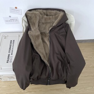 双面穿派克服冬装棉服女皮草夹克座山雕慵懒感加厚外套m317p110
