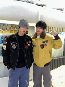 网图高品美式刺绣飞行夹克棉服男冬季潮牌休闲棉衣外套m6064 p100，男装夹克，星座204-3