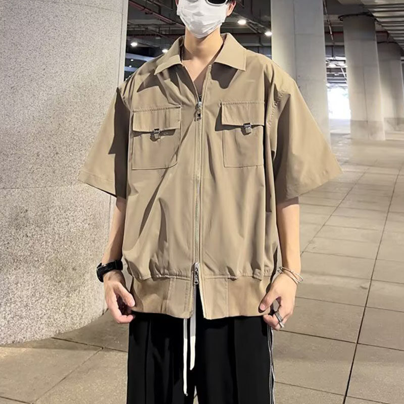 夏季小众短款短袖衬衫外套男金属设计工装衬衣dc778p45,男装T恤,星座204-3
