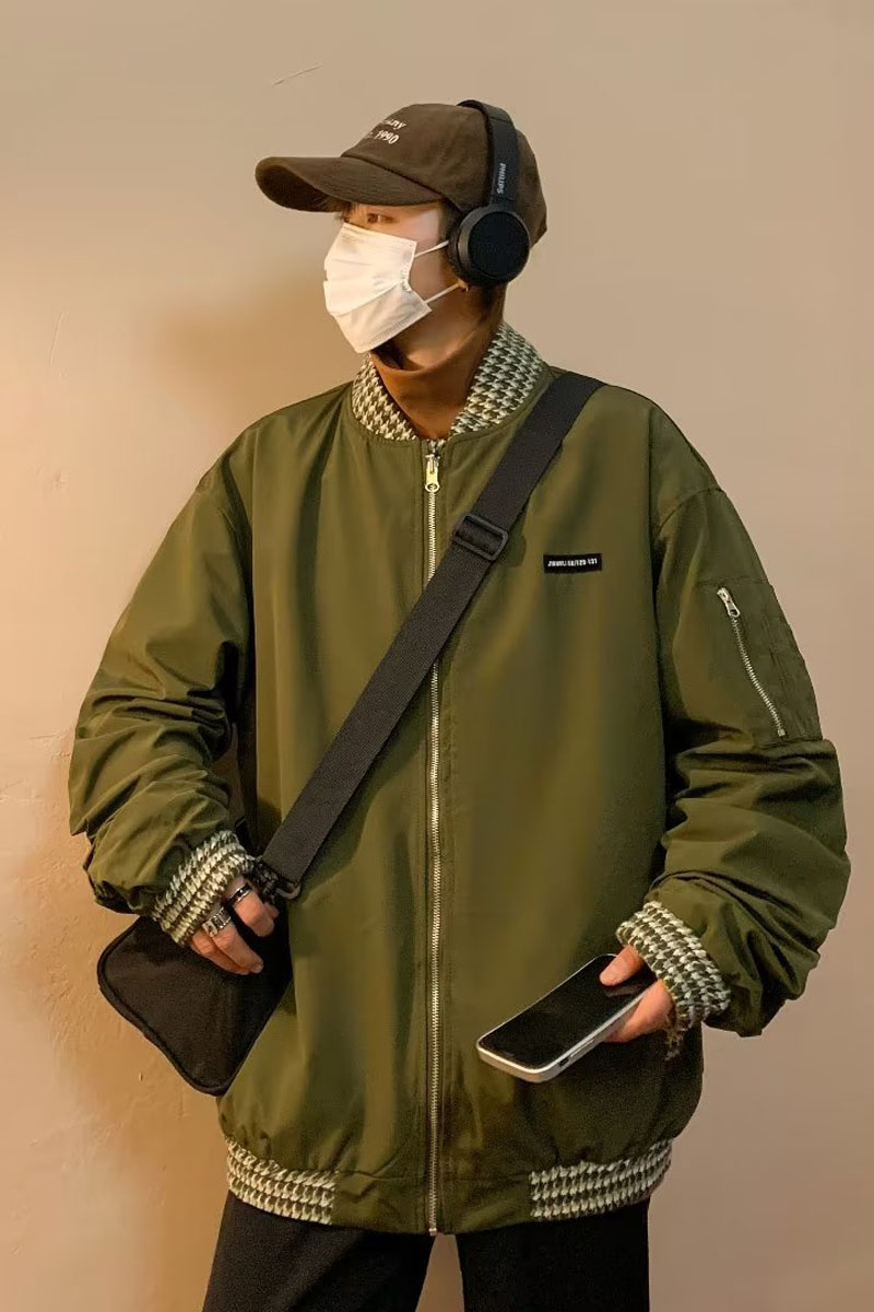 2023春季韩版棒球领格子外套宽松两面穿简约夹克男jk9223p65,男装夹克,星座204-3