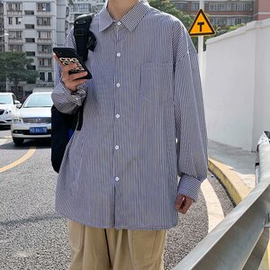 长袖衬衫男夏季港风条纹宽松休闲外套韩版百搭帅气衬衣cs008 p35图片