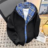 美式复古格子假两件连帽卫衣男春季潮牌宽松休闲外套wy889p65，女装短外套，星座204-3