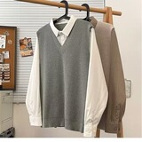 日系假两件长袖衬衫男秋季内搭针织毛衣宽松学院风衬衫my011p55，男装针织衫/毛衣，星座204-3
