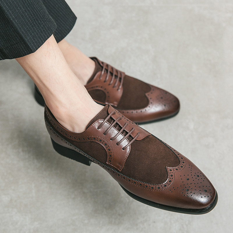 英伦布洛克雕花尖头皮鞋男大码秋季潮流发型师商务正装婚礼影楼鞋