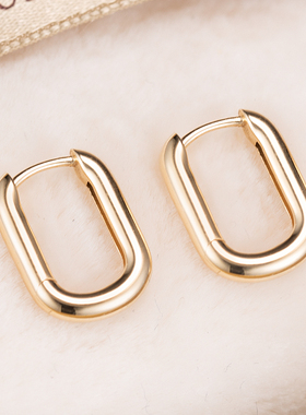 Mozz几何U形纯18k黄金耳环素金耳圈扣钉时尚高级感女珍珠胶囊耳饰