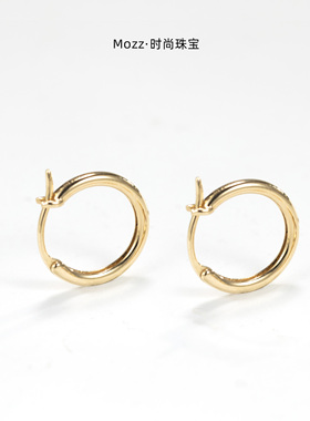 Mozz珠宝18k黄金小素圆耳圈au750耳环基础款女珍珠耳钉配件饰圈扣