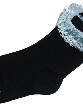 乐天BABY*日单 6-10岁女童黑色全棉春秋蕾丝短袜