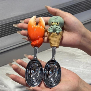 章鱼哥米奇勺子有钱螃蟹汤匙吃饭可爱卡通家用高档精致冰淇淋勺子