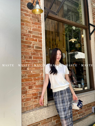 MASTE 伯格曼女校 双色棉针织polo上衣美式校园老钱风夏短袖上衣