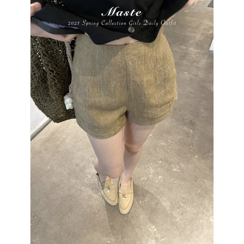 MASTE 冻柠茶 全亚麻短裤 夏季宽松显瘦休闲裤子女