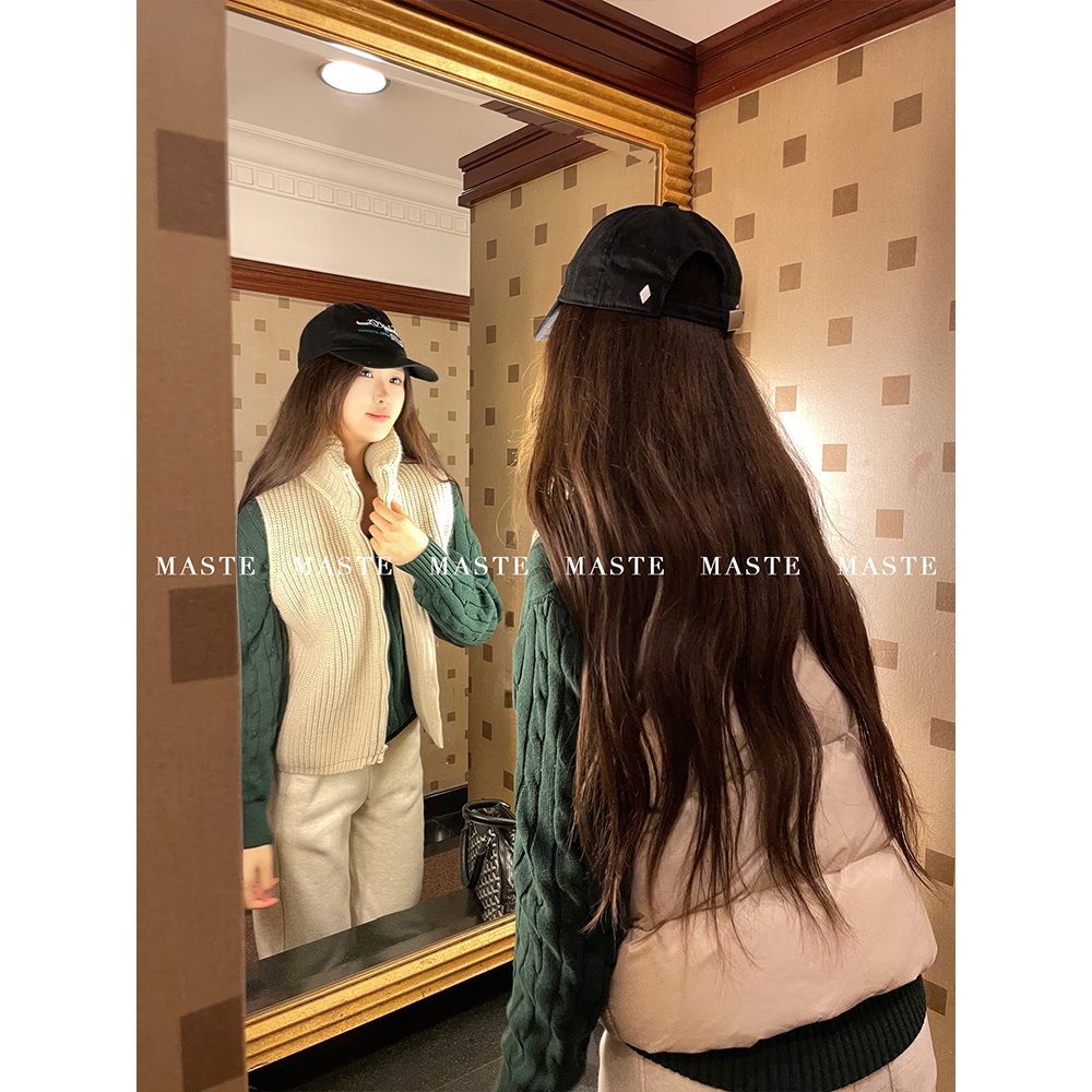 MASTE 一眼识得矜贵 羊毛针织拼接羽绒马甲 复古立领时髦保暖背心