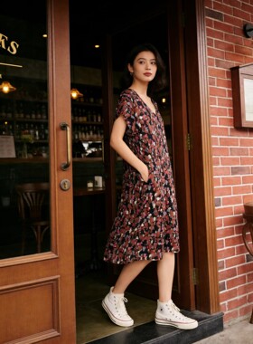 Sandwich荷兰设计师女装夏季碎花连衣裙女显瘦中长款裙