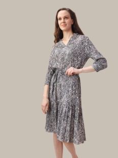 Sandwich三文治女装复古印花V领连衣裙女收腰显瘦中长裙