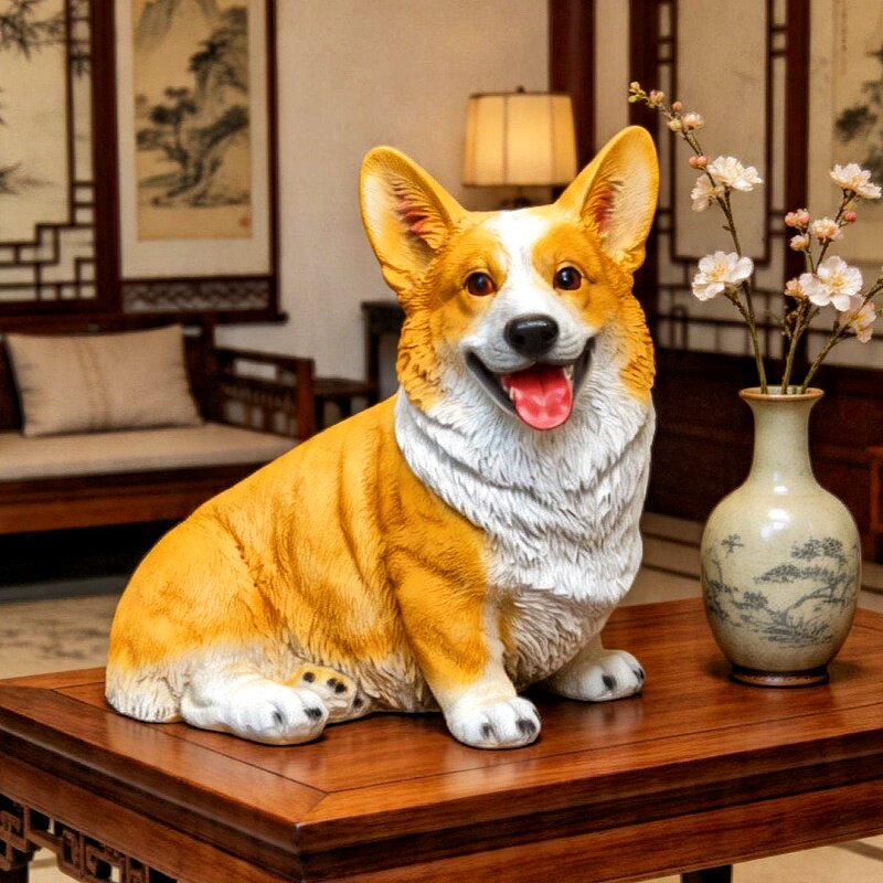柯基犬摆件宠物模型树脂工艺品家居斗柜酒柜桌面装饰品可爱小狗