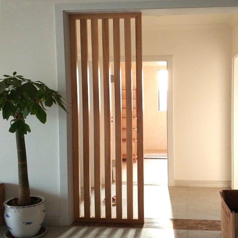 北欧风简约实木花格隔断屏风玄关客厅落地背景墙新款松木栏栅定制