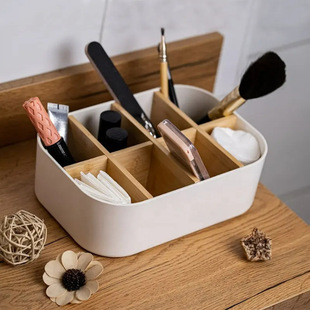 床头柜上放的收纳盒桌面竹纤维储物盒家用杂物分隔竹木收纳盒化妆