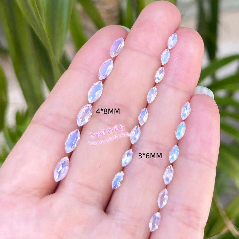 天然刻面蓝月光石裸石戒面 马目形3*6MM 4*8MM 蓝月光石原石配石