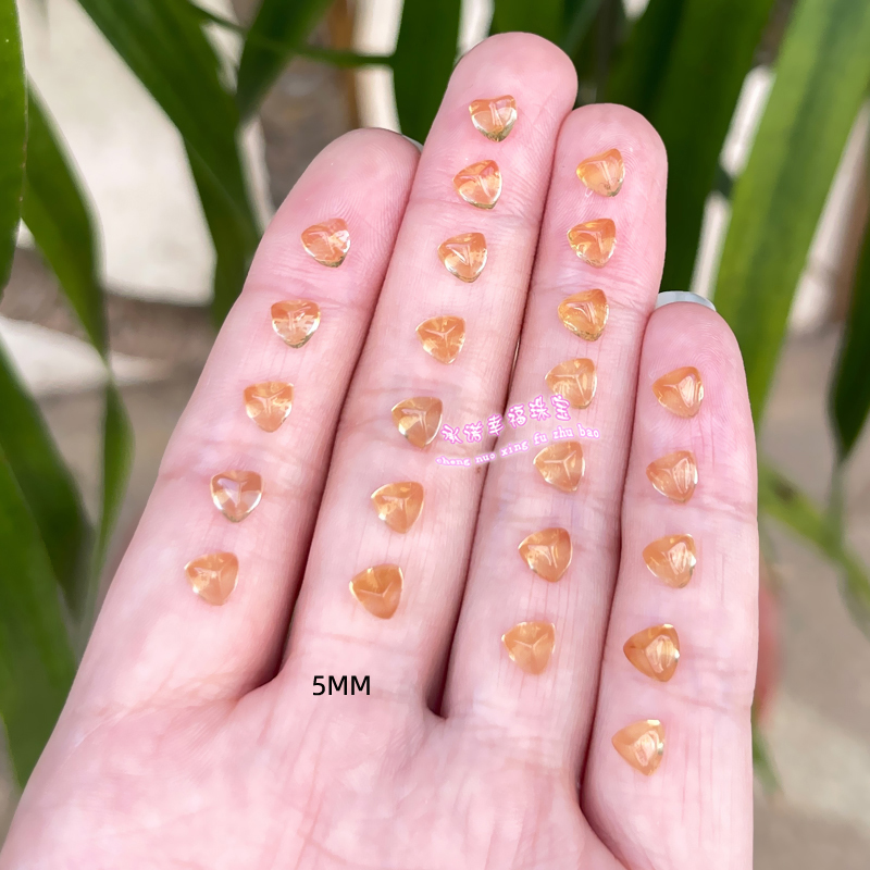 天然黄水晶裸石戒面 三角形5MM 平底蛋面紫水晶素面原石