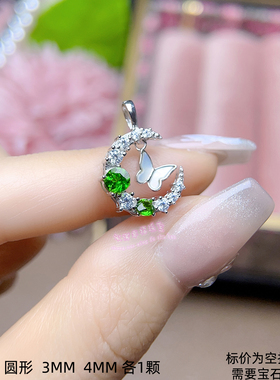 925银吊坠空托  圆形3 4MM 女款镶嵌宝石银托项坠空托项链银托