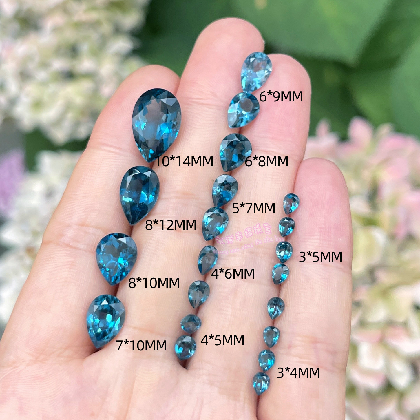 天然伦敦蓝托帕石 水滴形3*4MM-10*14MM 托帕石裸石戒面配石原石