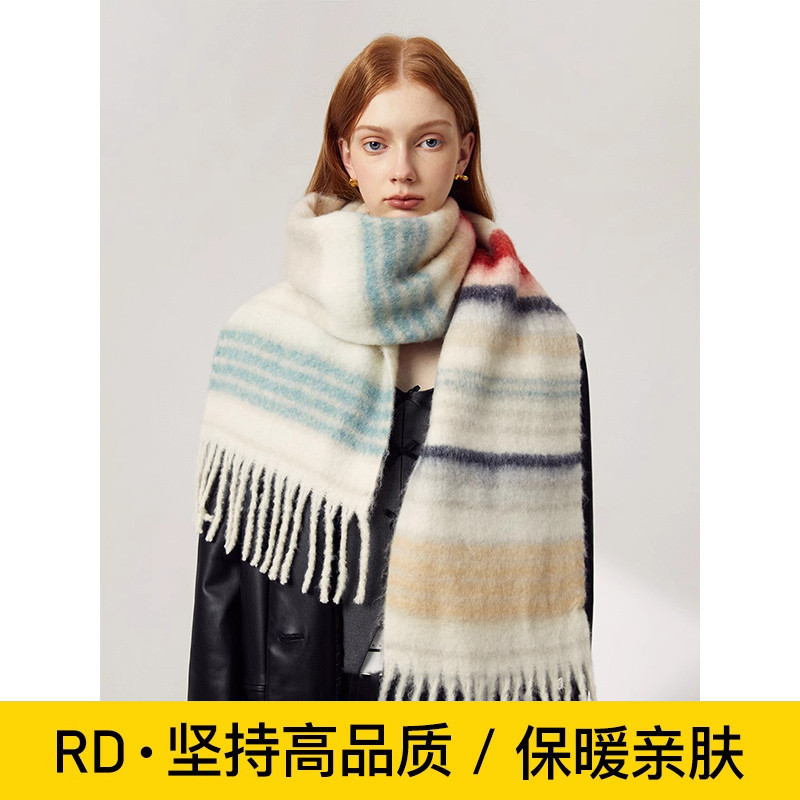 RD新款西太后围巾女爆款秋冬季马海毛土星刺绣条纹披肩保暖围脖