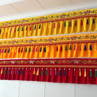 寺庙佛堂莲花刺绣桌裙裙围挡帘背景帘装饰供佛背景布挂帘横幅定制