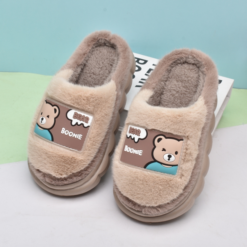 卡通毛绒男女儿童冬季棉拖鞋