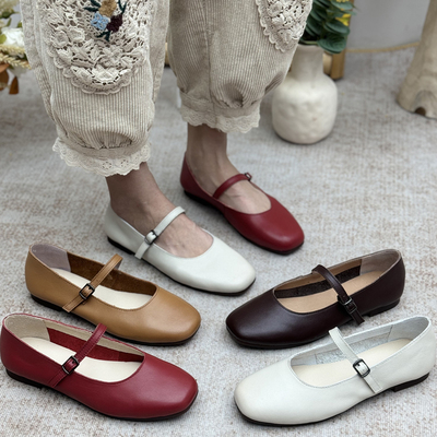 真皮牛筋平底单鞋手工奶奶鞋