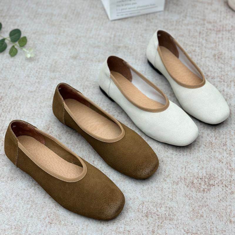 真皮浅口单鞋女2025春季新款复古牛皮平底女鞋一脚蹬奶奶鞋豆豆鞋,女鞋,浅口单鞋,淘宝优惠券,粉丝福利购,淘宝优惠卷