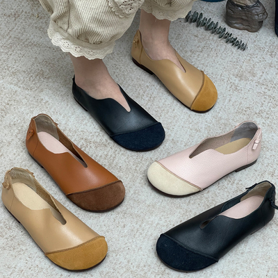 真皮复古单鞋女软皮软底