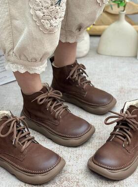 真皮加绒短靴女复古休闲马丁靴2025冬季新款棉靴保暖加厚大棉女鞋