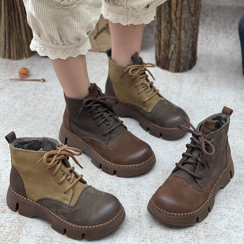 丑乐加绒厚底真皮马丁靴
