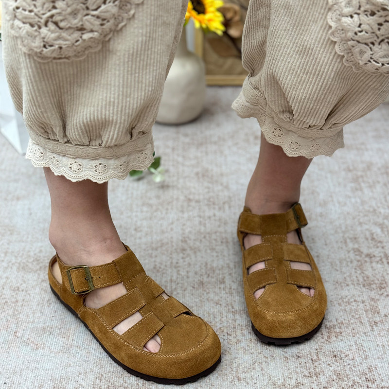 真皮罗马凉鞋女2026新款夏季仙女风复古头层牛皮厚底磨砂皮沙滩鞋