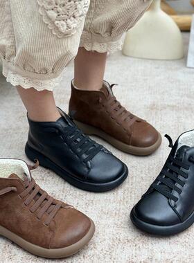 雪地靴女2025新款冬季加绒加厚短靴真皮保暖女鞋平底防滑棉鞋