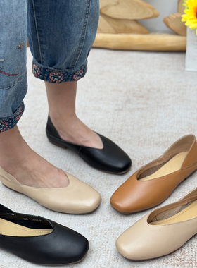 丑乐复古真皮奶奶鞋女2026新款两穿一脚蹬黑色女鞋舒适妈妈鞋单鞋