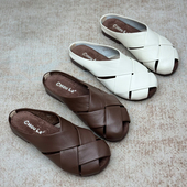 平底外穿拖鞋 手工真皮编织凉鞋 女鞋 复古休闲凉拖鞋 女2025新款 夏季