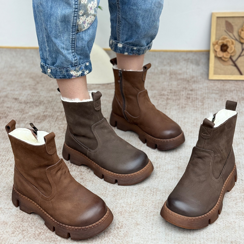 休闲复古厚底加绒羊毛一体雪地靴