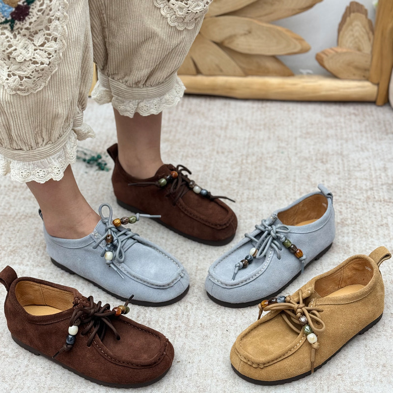 手工真皮女鞋头层牛皮复古系带勃肯鞋女休闲软底豆豆鞋百搭单鞋子,女鞋,浅口单鞋,淘宝优惠券,粉丝福利购,淘宝优惠卷