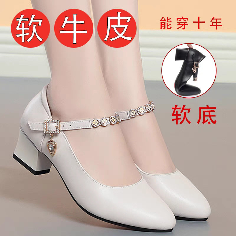 全牛皮英伦中跟软底女单鞋